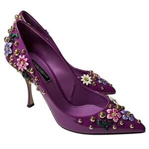Dolce & Gabbana Purple Patent Leather Floral Stud Embellished Pumps EU 36 US 6